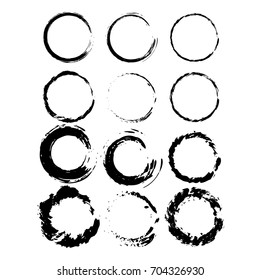 Set of abstract hand drawn painted black paint circle. ink brush stroke,background texture. Grunge artistic design element.Vector illustration