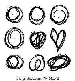 Set of abstract hand drawn painted black paint circle. ink brush stroke,background texture. Grunge artistic design element.Vector illustration