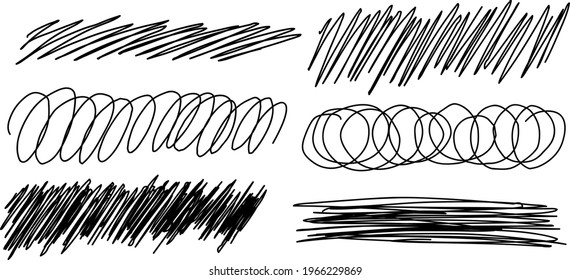 Set of abstract hand drawn scribble art. Sketch graphic design isolated on white background.