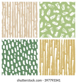 Set of abstract hand drawn seamless patterns, brush strokes textures