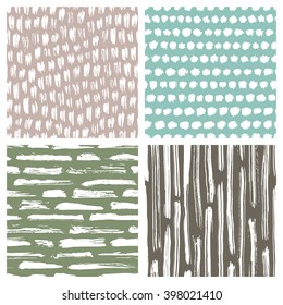 Set of abstract hand drawn seamless patterns, brush strokes textures