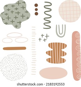 Set of abstract hand drawn shapes. Vector textured decor elements. Hand drawn doodle shapes. Trendy abstract art.