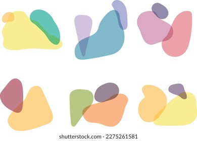 Conjunto de formas abstractas dibujadas a mano en diferentes colores transparentes. Arte vectorial