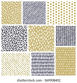 Set of abstract hand drawn textures. Vector seamless patterns