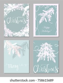 Set of Abstract Hand Drawn Universal  brush Cards. Happy Holidays Christmas vector graphic background. Vector illustration