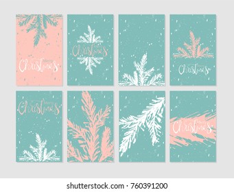 Set of Abstract Hand Drawn Universal  brush Cards. Happy Holidays Christmas vector graphic background. Vector illustration