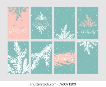 Set of Abstract Hand Drawn Universal  brush Cards. Happy Holidays Christmas vector graphic background. Vector illustration