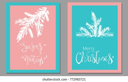 Set of Abstract Hand Drawn Universal  brush Cards. Season's greetings Christmas vector graphic background. Vector illustration