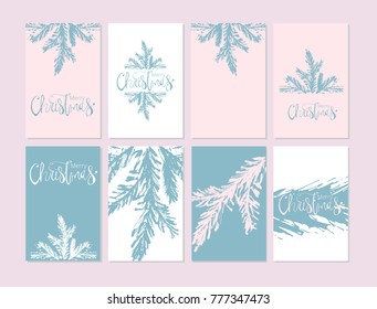 Set of Abstract Hand Drawn Universal  brush Cards. Happy Holidays Christmas vector graphic background. Vector illustration