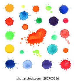 Set of abstract hand drawn watercolor blobs. Splash in vector isolated on white.