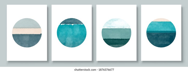 Set of Abstract Hand Painted Circle for Wall Decoration, Postcard, Social Media Banner Background. Modern Abstract Painting Artwork. Vector Pattern