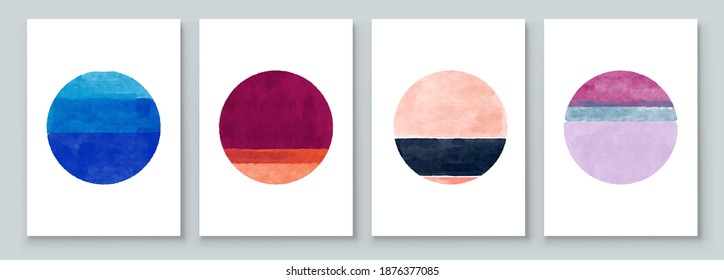 Set of Abstract Hand Painted Circle for Wall Decoration, Postcard, Social Media Banner Background. Modern Abstract Painting Artwork. Vector Pattern