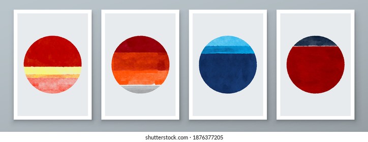 Set of Abstract Hand Painted Circle for Wall Decoration, Postcard, Social Media Banner Background. Modern Abstract Painting Artwork. Vector Pattern