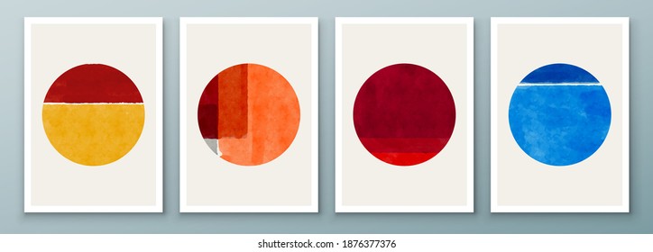 Set of Abstract Hand Painted Circle for Wall Decoration, Postcard, Social Media Banner Background. Modern Abstract Painting Artwork. Vector Pattern