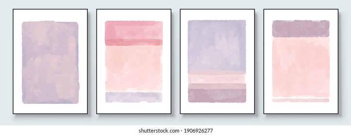 Set of Abstract Hand Painted Geometric Illustrations for Wall Decoration, Postcard, Social Media Banner, Brochure Cover Design Background. Modern Abstract Painting Artwork. Vector Pattern