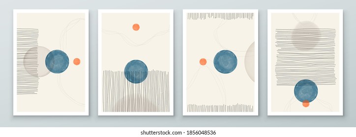 Conjunto de ilustraciones abstractas pintadas a mano para postales, banner de medios sociales, diseño de portada de folletos o fondo de decoración de paredes. Pintura Resumen Moderna. Patrón de vector