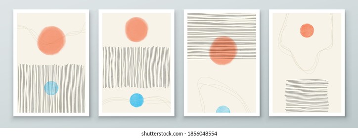 Set of Abstract Hand Painted Illustrations for Postcard, Social Media Banner, Brochure Cover Design or Wall Decoration Background. Modern Abstract Painting Artwork. Vector Pattern