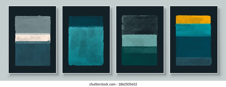 Set of Abstract Hand Painted Illustrations for Wall Decoration, Postcard, Social Media Banner, Brochure Cover Design Background. Modern Abstract Painting Artwork. Vector Pattern