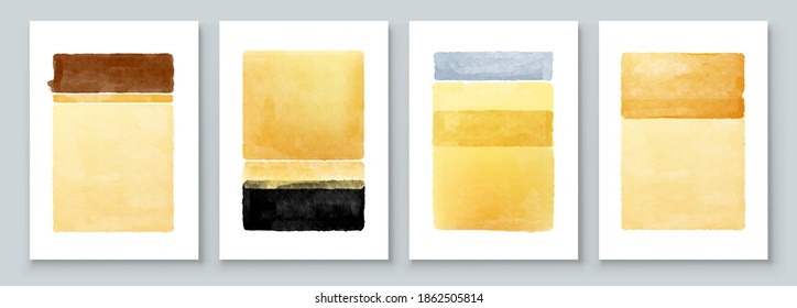 Set of Abstract Hand Painted Illustrations for Wall Decoration, Postcard, Social Media Banner, Brochure Cover Design Background. Modern Abstract Painting Artwork. Vector Pattern