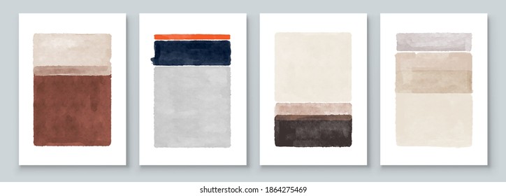 Set of Abstract Hand Painted Illustrations for Wall Decoration, Postcard, Social Media Banner, Brochure Cover Design Background. Modern Abstract Painting Artwork. Vector Pattern