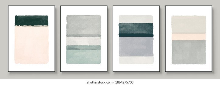 Set of Abstract Hand Painted Illustrations for Wall Decoration, Postcard, Social Media Banner, Brochure Cover Design Background. Modern Abstract Painting Artwork. Vector Pattern
