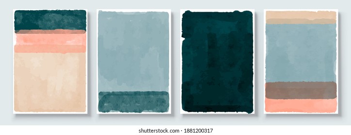 Set of Abstract Hand Painted Illustrations for Postcard, Social Media Banner, Brochure Cover Design or Wall Decoration Background. Modern Abstract Painting Artwork. Vector Pattern