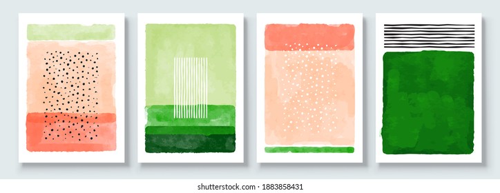 Set of Abstract Hand Painted Illustrations for Postcard, Social Media Banner, Brochure Cover Design or Wall Decoration Background. Modern Abstract Painting Artwork. Vector Pattern