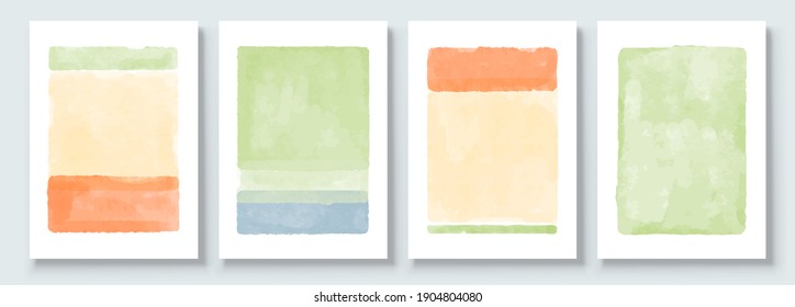 Set of Abstract Hand Painted Illustrations for Wall Decoration, Postcard, Social Media Banner, Brochure Cover Design Background. Modern Abstract Painting Artwork. Vector Pattern