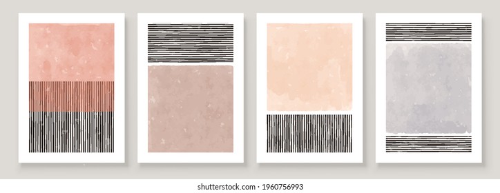 Set of Abstract Hand Painted Illustrations for Wall Decoration Art, Postcard, Social Media Banner, Brochure Cover Design Background. Modern Abstract Painting Artwork. Vector Pattern