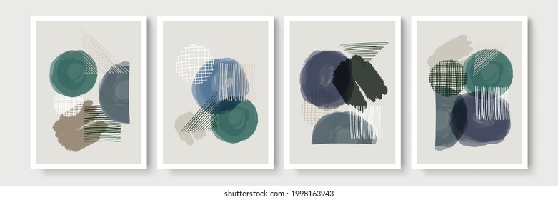 Set of abstract hand painted illustrations for postcard, social media banner, brochure cover design or wall decoration background. Modern abstract artwork. Vector pattern. Boho poster wall art