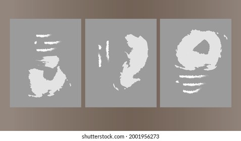 Set of abstract hand painted illustrations for wall decoration, postcard, brochure cover design background, social media banner. Abstract drawing artwork. Vector pattern.