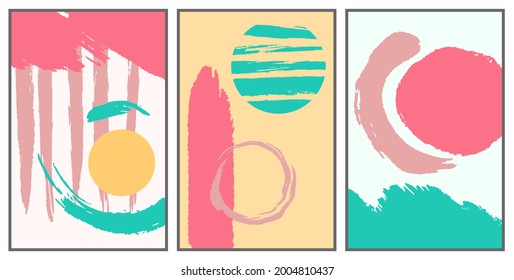 Set von abstrakten handgemalten Illustrationen für Postkarten, Social-Media-Banner, Broschüren-Cover-Design oder Wanddekoration-Hintergrund. Moderne Zahlen. Vektorbild