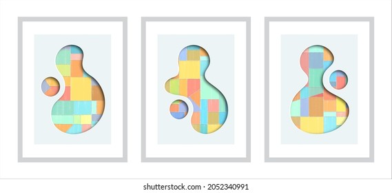 Conjunto de Ilustraciones Abstractas Pintadas de Mano para Postales, Arte de Paredes, Diseño de Cubierta Folclórica. Pintura Resumen Moderna. Vector con pintura al óleo textura de color pastel en forma libre.