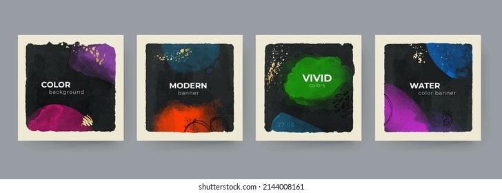 Set of Abstract Hand Painted Illustrations for Wall Decoration, Postcard, Social Media Banner, Brochure Cover Design Background. Modern Abstract Painting Banner in bright colors. Vector Art