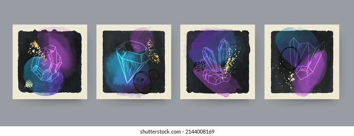 Set Abstract Hand Painted Illustrations for Wall Decoration  Postcard  Social Media Banner  Brochure Cover Design Background  Modern Abstract Painting Banner in bright colors  Vector Art