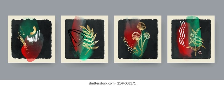 Set Abstract Hand Painted Illustrations for Wall Decoration  Postcard  Social Media Banner  Brochure Cover Design Background  Modern Abstract Painting Banner in bright colors  Vector Art