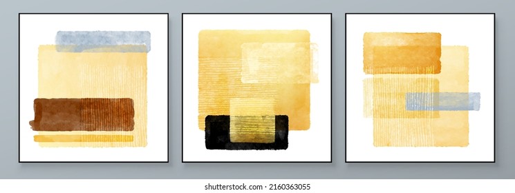 Set of Abstract Hand Painted Illustrations for Wall Decoration, Postcard, Social Media Banner, Brochure Cover Design Background. Square Modern Abstract Painting Artwork. Rectangle Vector Pattern