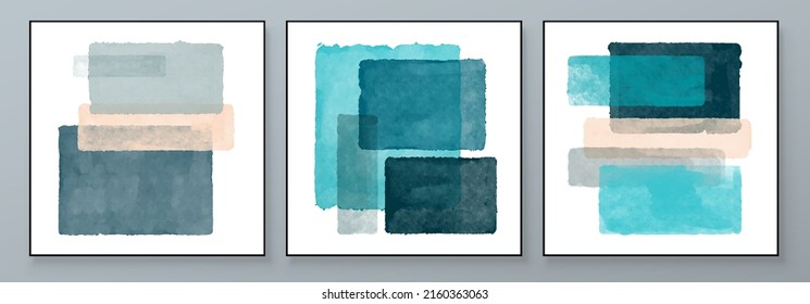 Conjunto de ilustraciones abstractas pintadas a mano para la decoración de paredes, postal, banner de medios sociales, fondo de diseño de portada de folletos. Pintura De Cuadros Modernos. Patrón de vectores Rectángulo