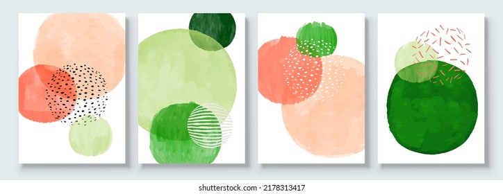 Set of Abstract Hand Painted Illustrations for Postcard, Social Media Banner, Brochure Cover Design or Wall Decoration Background. Modern Abstract Painting Artwork. Vector Pattern