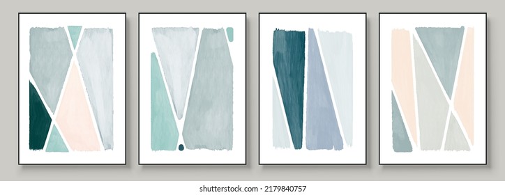 Set of Abstract Hand Painted Illustrations for Wall Decoration, Postcard, Social Media Banner, Brochure Cover Design Background. Modern Abstract Painting Artwork. Vector Pattern