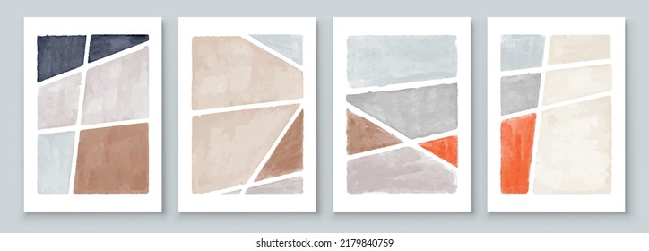 Set of Abstract Hand Painted Illustrations for Wall Decoration, Postcard, Social Media Banner, Brochure Cover Design Background. Modern Abstract Painting Artwork. Vector Pattern