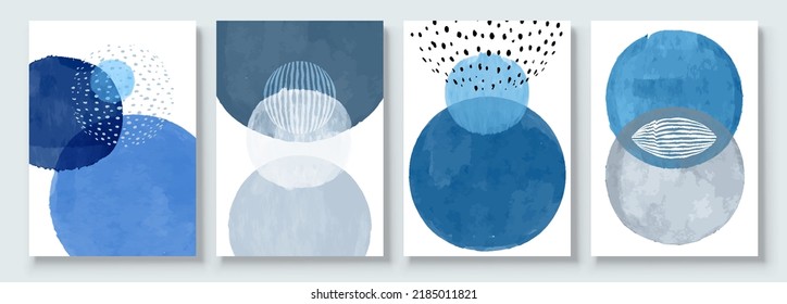 Set of Abstract Hand Painted Illustrations for Wall Decoration, Postcard, Social Media Banner, Brochure Cover Design Background. Modern Abstract Painting Artwork with Circle. Sphere Vector Pattern.