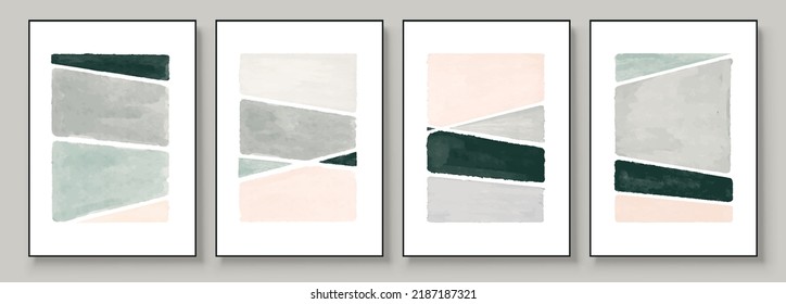 Set of Abstract Hand Painted Illustrations for Wall Decoration, Postcard, Social Media Banner, Brochure Cover Design Background. Modern Abstract Painting Artwork. Vector Pattern