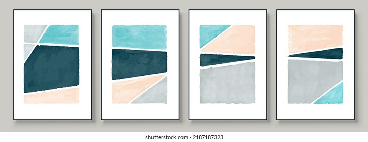 Set of Abstract Hand Painted Illustrations for Postcard, Social Media Banner, Brochure Cover Design or Wall Decoration Background. Modern Abstract Painting Artwork. Vector Pattern