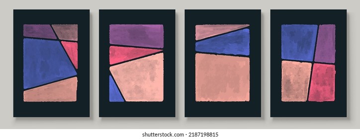 Conjunto de ilustraciones abstractas pintadas a mano para postales, banner de medios sociales, diseño de portada de folletos o fondo de decoración de paredes. Pintura Resumen Moderna. Patrón de vector