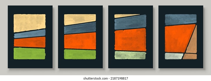 Set of Abstract Hand Painted Illustrations for Postcard, Social Media Banner, Brochure Cover Design or Wall Decoration Background. Modern Abstract Painting Artwork. Vector Pattern