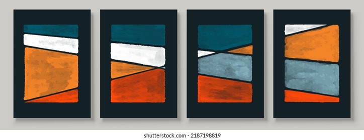 Set of Abstract Hand Painted Illustrations for Postcard, Social Media Banner, Brochure Cover Design or Wall Decoration Background. Modern Abstract Painting Artwork. Vector Pattern