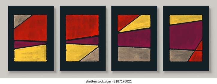 Set of Abstract Hand Painted Illustrations for Postcard, Social Media Banner, Brochure Cover Design or Wall Decoration Background. Modern Abstract Painting Artwork. Vector Pattern