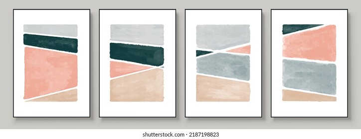 Conjunto de ilustraciones abstractas pintadas a mano para postales, banner de medios sociales, diseño de portada de folletos o fondo de decoración de paredes. Pintura Resumen Moderna. Patrón de vector