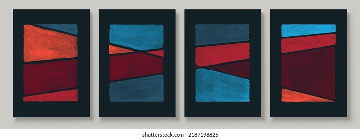 Set of Abstract Hand Painted Illustrations for Postcard, Social Media Banner, Brochure Cover Design or Wall Decoration Background. Modern Abstract Painting Artwork. Vector Pattern